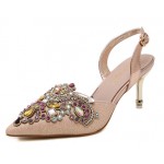 Gold Gemstones Embellished Point Head Heels Bridal Evening Sandals Shoes