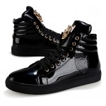 Black Patent Gold Superhero Lace Up High Top Mens Sneakers Shoes Boots