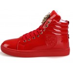 Red Patent Gold Superhero Lace Up High Top Mens Sneakers Shoes Boots