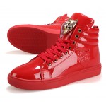 Red Patent Gold Superhero Lace Up High Top Mens Sneakers Shoes Boots