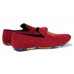 Red Suede Gold Embroidery Rainbow Color Sole Mens Flats Loafers Shoes