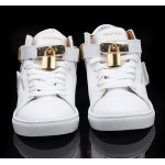 White Gold Padlock High Top Mens Sneakers Shoes Boots