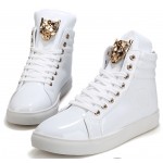 White Patent Gold Superhero Lace Up High Top Mens Sneakers Shoes Boots