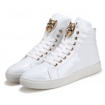 White Patent Gold Superhero Lace Up High Top Mens Sneakers Shoes Boots