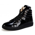 Black Patent Gold Superhero Lace Up High Top Mens Sneakers Shoes Boots