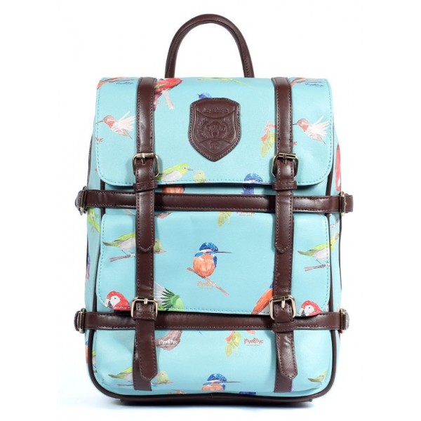 Blue Vintage Colorful Rainbow Songing Birds Gothic Punk Rock Backpack