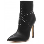 Black Jack Union Studs Point Head High Stiletto Heels Mid Boots Shoes