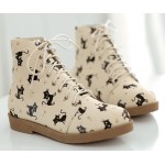 Cream Cats Lace Up High Top Military Combat Rider Boots