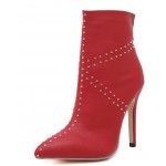 Red Jack Union Studs Point Head High Stiletto Heels Mid Boots Shoes