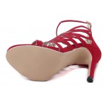 Red Suede Hollow Out Bird Cage Evening Stiletto High Heels Sandals Shoes