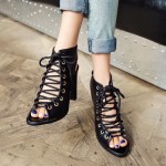 Black Lace Up Peeptoe High Top Punk Rock Ankle HIgh Heels Boots Sandals