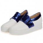 White Metallic Blue Platforms Sole Hidden Wedges Womens Sneakers Loafers Flats Shoes