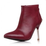 Burgundy Spikes Point Head Stiletto High Heels Ankle Boots Shoes