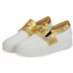 White Gold Platforms Sole Hidden Wedges Womens Sneakers Loafers Flats Shoes