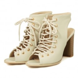 Cream Lace Up Peeptoe High Top Punk Rock Ankle HIgh Heels Boots Sandals
