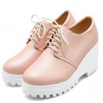 Pink White Platforms Wedges Sole Lace Up Oxfords Sneakers Shoes