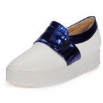White Metallic Blue Platforms Sole Hidden Wedges Womens Sneakers Loafers Flats Shoes