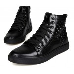 Black Patent Studs High Top Lace Up Punk Rock Sneakers Mens Shoes