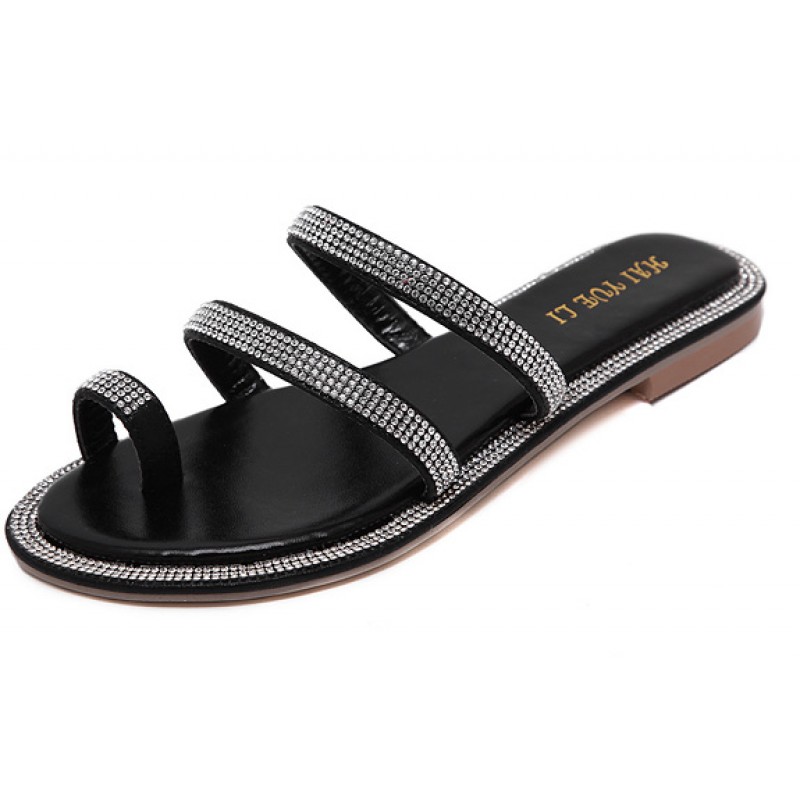 black embellished flip flops