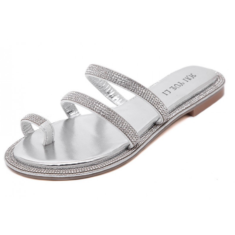 silver diamante flip flops