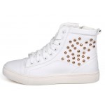 White Patent Gold Studs High Top Lace Up Punk Rock Sneakers Mens Shoes