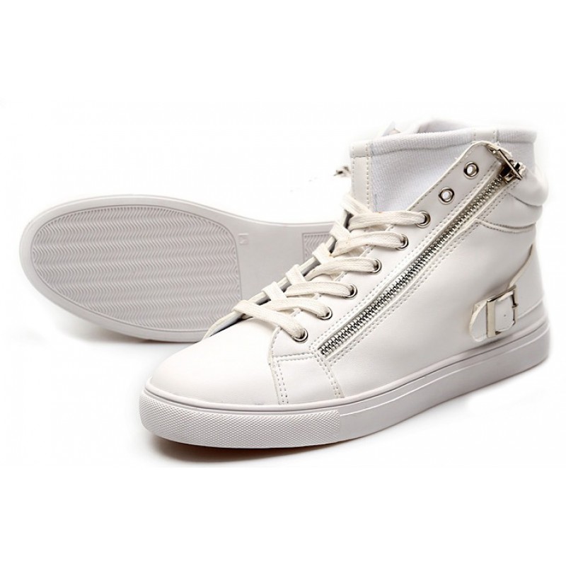 White Platforms Hidden Wedges Zippers Punk Rock High Top Sneakers Boots  Shoes