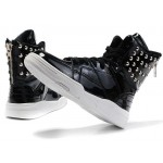 Black Patent Metal Studs High Top Lace Up Punk Rock Sneakers Mens Shoes