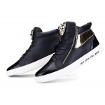 Black Patent Gold Lace Up Side Zipper High Top Mens Sneakers Shoes Boots