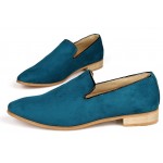 Blue Teal Suede Mens Oxfords Flats Loafers Dress Shoes