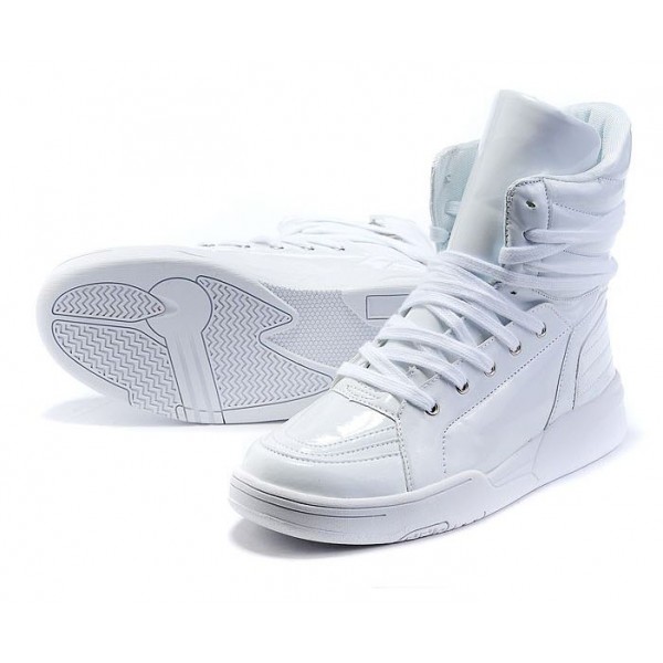 White Patent High Top Lace Up Punk Rock Sneakers Mens Shoes