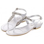 Silver Diamante Crystals Embellished T Strap Bridal Evening Sandals Shoes