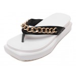 White Black Gold Chain Punk Rock Flip Flop Beach Platforms Sandals Shoes