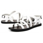 White Leather Straps Mens Gladiator Roman Sandals Shoes