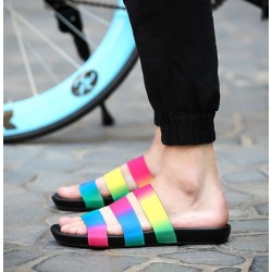 Rainbow Holographic Tri Rubber Bands Straps Mens Sandals
