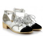 Silver Metallic Black Lace Up Ankle Straps Loafers Flats Oxfords Shoes