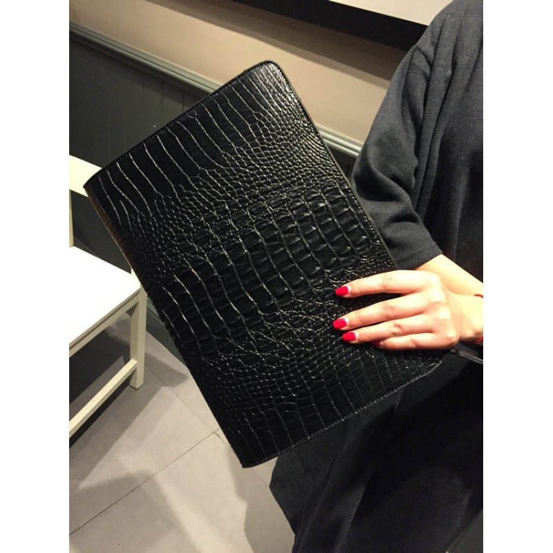 NIGEDU Women Clutches Crocodile Grain PU Leather Envelope Clutch Bag  (Black): Handbags