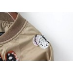 Khaki Embroidery Butterfly Vintage Baseball Aviator Bomber Rider Jacket