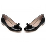 Black Bow Patent Leather Blunt Head Silver Heels Ballerina Ballet Flats Shoes
