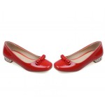 Red Bow Patent Leather Blunt Head SIlver Heels Ballerina Ballet Flats Shoes