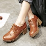 Brown Old School Vintage Lace Up High Heels Women Oxfords Shoes