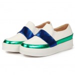 White Blue Platforms Sole Hidden Wedges Womens Sneakers Loafers Flats Shoes