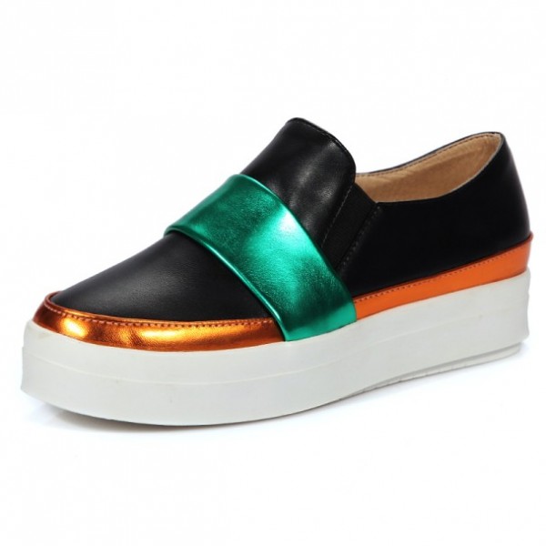 Black Green Gold Platforms Sole Hidden Wedges Womens Sneakers Loafers Flats Shoes