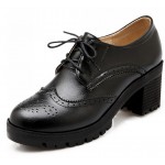 Black Old School Vintage Lace Up High Heels Women Oxfords Shoes