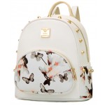 White Black Chinese Oriental Painting Gold Studs Gothic Punk Rock Backpack