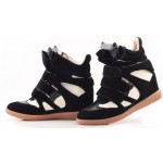 Black White Suede High Top Velcro Tapes Hidden Wedges Sneakers Shoes