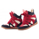 Red Blue Suede High Top Velcro Tapes Hidden Wedges Sneakers Shoes