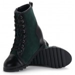 Green Black Lace Up Suede Hidden Wedges Lace Up Sneakers Boots Shoes