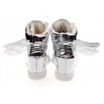 Silver Metallic Shiny Angel Wings Hidden Wedges High Top Womens Sneakers Shoes
