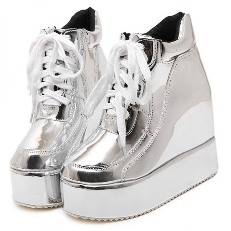 silver high heel sneakers