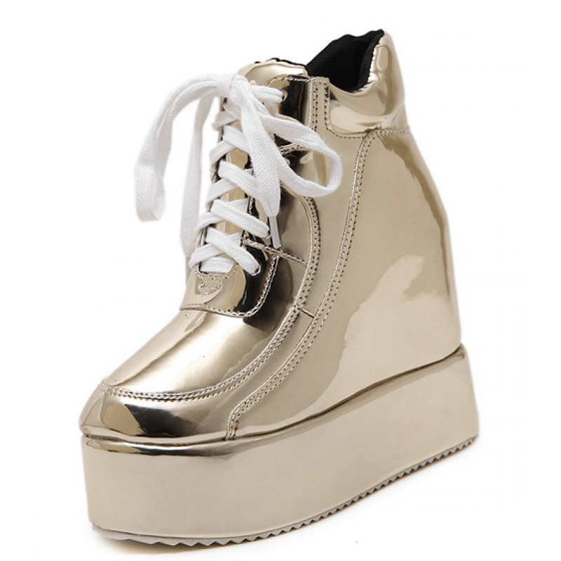 gold high top wedge sneakers